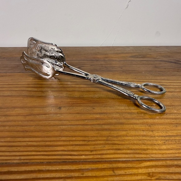 Vintage Silverplate Pastry Serving Tongs | Ornate Etched Design |  Hong Kong - Picture 12 of 15